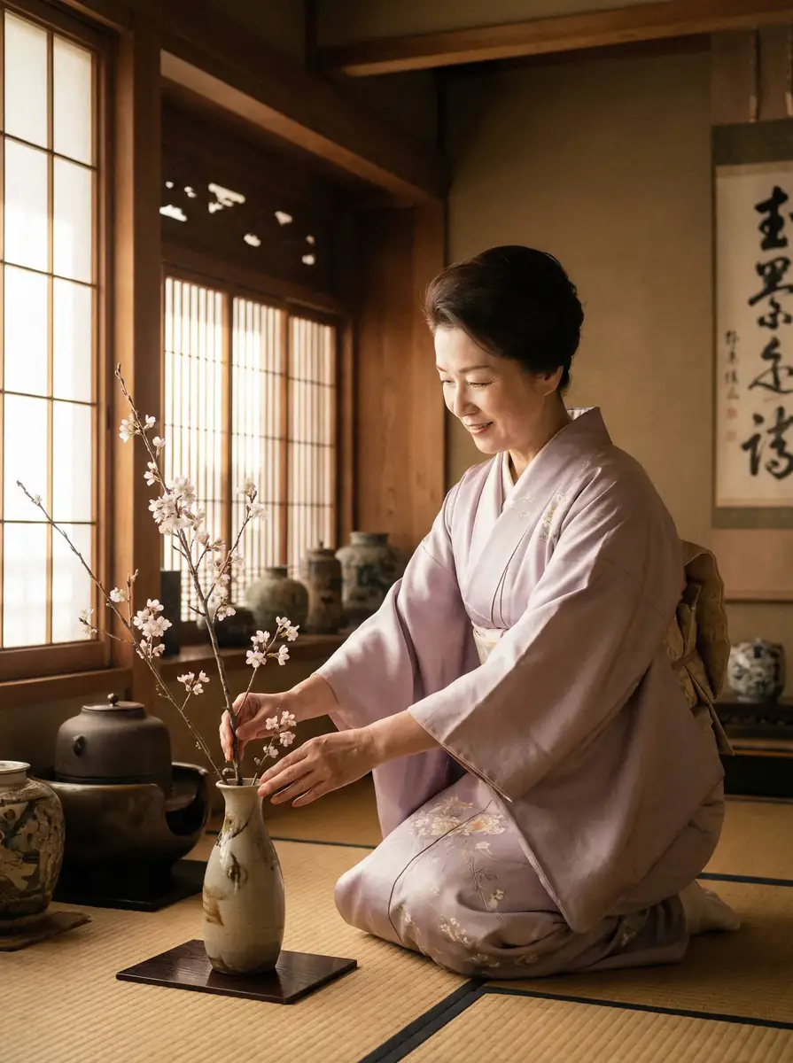 一位优雅的 金铲铲之战造物之主 在和室中插花